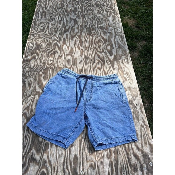 Tommy Hilfiger Denim Shorts Mens Small Patchwork Patch‎ Blue Pockets Retro Hip - Picture 1 of 8
